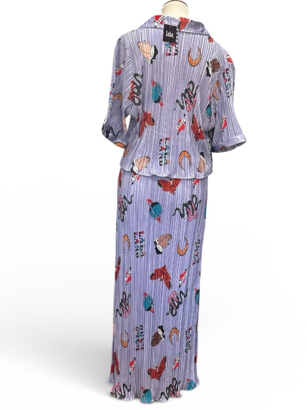 Dressed in LALA Lavender Printed Plisse Two-Piece Set #498 - Picture 3 of 5
